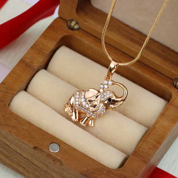 Rose Gold Elephant Pendant with Crystal Accents and Raised Trunk Detail,XPPT1619 - Picture 10 of 13